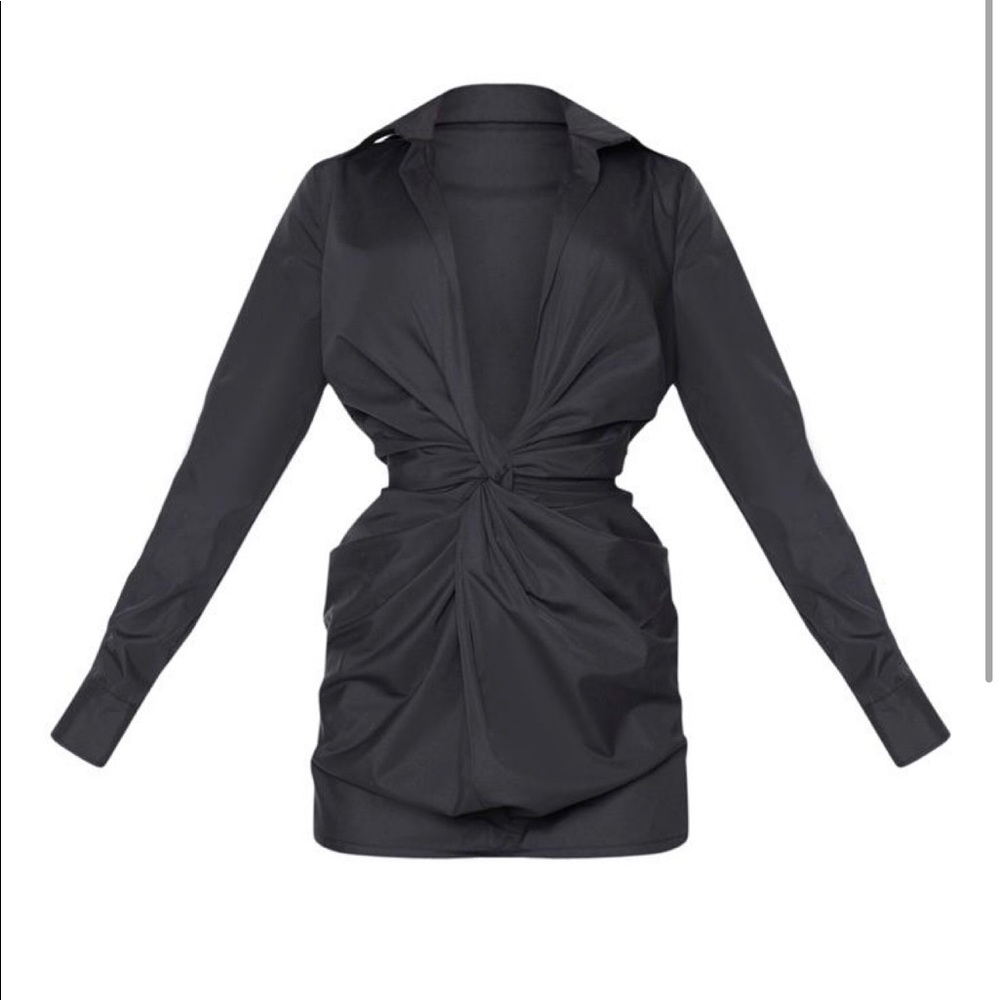 PLT Black plunge collared mini dress